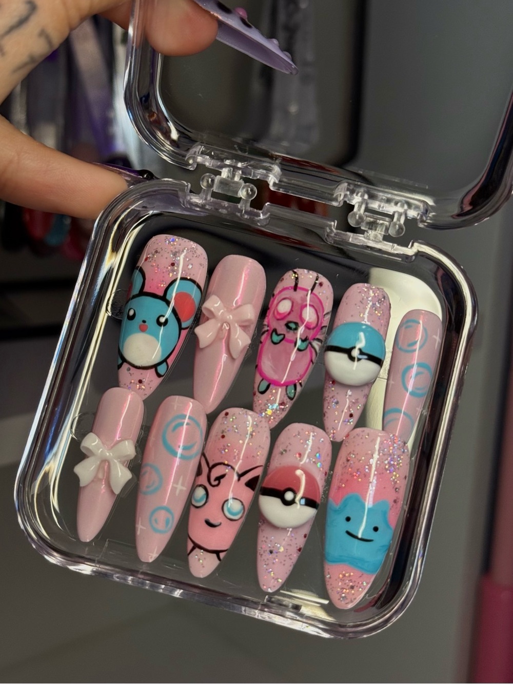 Pink Pokémon Themed Press-On Nails
